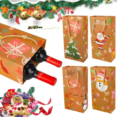 Immagine prodotto di Sacchetti regalo natalizi - Per due bottiglie - Sacchetti per vino - Sacchetti regalo - Sacchetti per confezioni regalo - Confezione da 12 pezzi - Sacchetti per regali