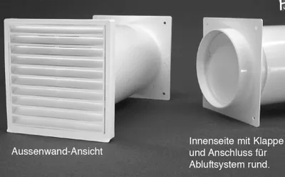 Produktbild von Teleskop-Mauerkasten Ø 150 mm  mit Rückstauklappe Abluft Rundanschluss weiss AirCircle