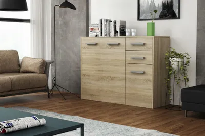 Produktbild von Kommode - mit Schubladen - 112,5 x 82 x 33 cm B/H/T - Eiche Sonoma - Moderne Sineboard - für Wohnzimmer - Schlafzimmer - Scala 3D2S