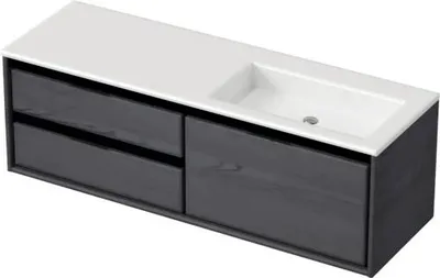 Produktbild von Sanox Badmöbel-Set Loft BxHxT 140,5 x 47 x 45,5 cm Frontfarbe black oak mit Waschtisch Mineralguss weiß Griff chrom 8475