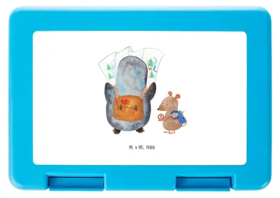 Produktbild von Mr. & Mrs. Panda Lunchbox Pinguin & Maus Wanderer - Weiß - Geschenk, Wandern, Wanderlust, Snackbox, Bento Box, Abenteuer, Vesperbox, Bentobox, Frischhaltedose