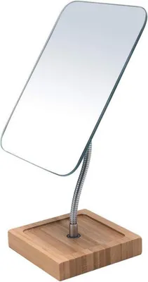 Produktbild von YEAKE Flexibler Schwanenhals-Schminkspiegel aus Bambus 360° drehbar 20,3 cm groß Rahmenlos tragbar Tisch-Schreibtischspiegel mit Ständer