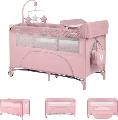 Produktbild von Kikka boo Reisebett Nighty Night, 2 Ebenen, Spielbogen, 2 Räder, Wickelauflage pink