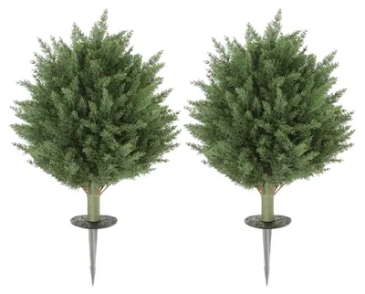 Productafbeelding van Set van 2 kunstplanten, UV-bestendige kunstcipres met 387 bladeren en een aardespies, diameter 40 cm, hoogte 60 cm, groen