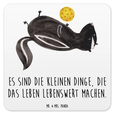 Produktbild von Mr. & Mrs. Panda Untersetzer für Gläser Stinktier Ball 6er Set - Weiß - Geschenk, Stinker, Glas-Untersetzer, Tassen, Coaster, Motiv, Wildtier, Tischuntersetzer, Weisheit
