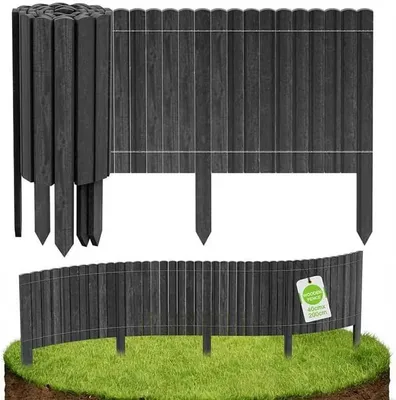 Productafbeelding van QEENTOE Houten border voor borders, 200x40 cm, antraciet | Flexibele houten omheining van geïmpregneerd grenenhout, rollende border en grasrand, geschikt voor tuin, bloembedden en paden