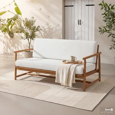 Produktbild von home24 Loungesofa - Akazie Massiv / Webstoff - Akazie Braun / Creme