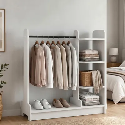Produktbild von VCM Kleiderständer H. 110 x B. 106 x T. 35 cm mit Regal & Kleiderstange Offene Garderobe für Schlafzimmer Flur Ankleide - Lempu L