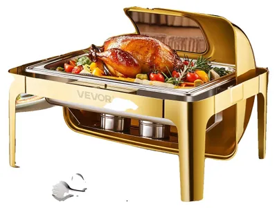 Immagine prodotto di VEVOR Set pentola calda, scaldavivande in acciaio inox con pentola intera (8,5 litri), supporto per pentola d'acqua e portacombustibile per feste, oro