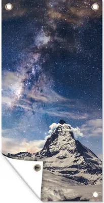 Produktbild von MuchoWow® 80x160 cm Outdoor-Poster Gartendeko Sichtschutz Garten Poster für den Garten  Berge - Sterne - Universum - Jungen - Mädchen - Kinder