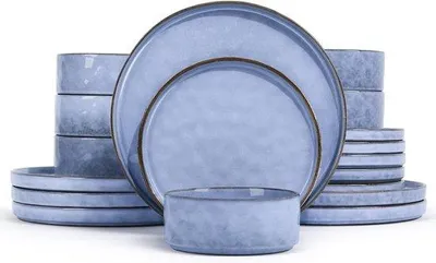 Image de Service de table bleu 18 pièces, lavable au lave-vaisselle, en porcelaine