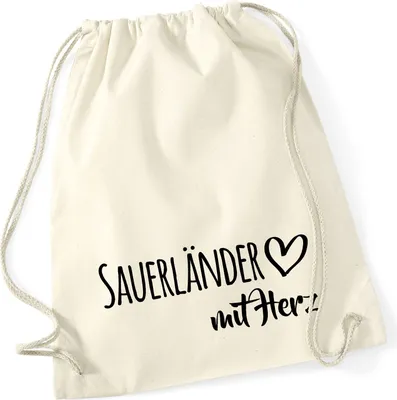 Produktbild von Huuraa Turnbeutel Sauerländer mit Herz 12 Liter Natural Baumwolle Rucksack Geschenkidee