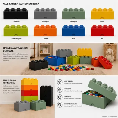 Produktbild von LEGO Aufbewahrungsbox Storage Brick 8 12L 8 Noppen stapelbar Farbwahl 50cm, Lego_Farben:Dunkelgrau