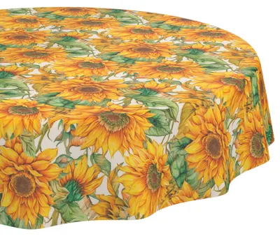 Produktbild von Tischdecke 100x100cm Rund Orange abwaschbar Granada Stoff Premium Floral Sonnenblumen Schnittkante