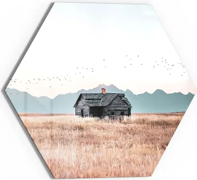 Produktbild von DEQORI Glasbild Echtglas 55x48 cm 'Stille Feldhütte' Wandbild Bild modern Deko