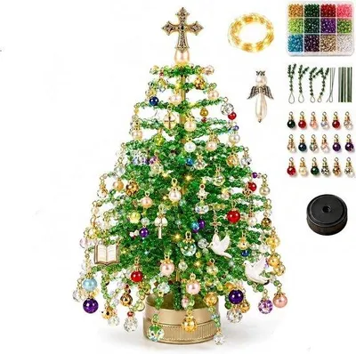 Produktbild von DIY Weihnachtsbaum Bastelset – 3D Perlen Weihnachtsbaum – Kristallperlen Set – mit bunten Perlen und Anhängern – Weihnachtsdeko – Stil E