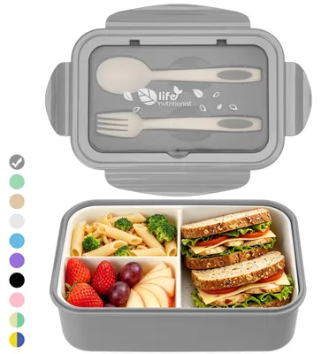 Bento-Box 1400 ml, 3 Fächer, auslaufsicher, mit Besteck