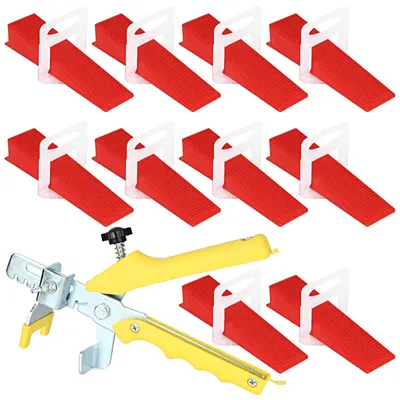 Productafbeelding van Niveausysteem 601 - Nivelleerclips 1,5 mm - 500 trekclips - 100 herbruikbare wiggen - 1 tang - Efficiënt tegelzetten - Tegelset