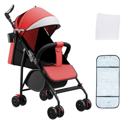 Produktbild von Kinderwagen Reisebuggy mit Liegefunktion Baby Buggy klein zusammenklappbar Kinderbuggy Sportwagen Verstellbarer Griff Rot