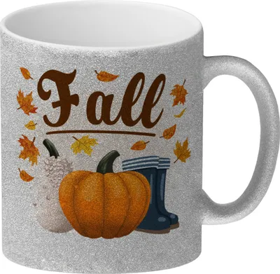 Produktbild von Fall Jahreszeit Herbst Glitzer-Kaffeebecher mit Kürbis und Laub