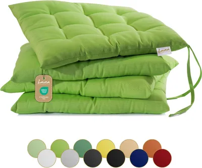 Produktbild von Lavea® Sitzkissen 40x40 cm, 4er Set, Lindgrün - mit Stoffbändern, Outdoor & Indoor, waschbare Stuhlkissen für Garten, Balkon, Terrasse & Esszimmer