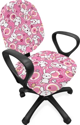 Produktbild von ABAKUHAUS Cartoon-Tier Bürostuhl Schonbezug, Doodle Kawaii, dekorative Schutzhülle aus Stretchgewebe, Rosa Pfirsich-Weiß