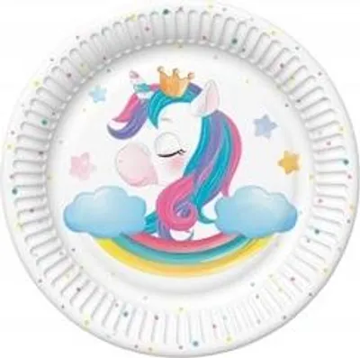 Obrázek produktu pro Kouzelný papírový talíř s jednorožcem 18cm 8ks.