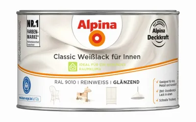 Produktbild von Alpina Classic Weißlack für Innen Reinweiß 300 ml glänzend