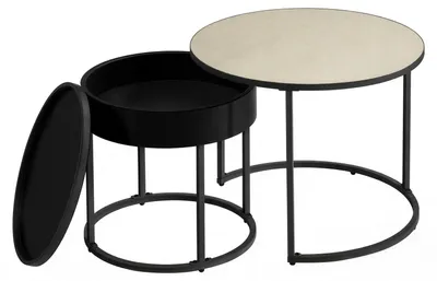 Produktbild von Rundes Couchtisch-Set 2-teilig, moderne Beistelltische | Beige-schwarz | 60x60x45 cm