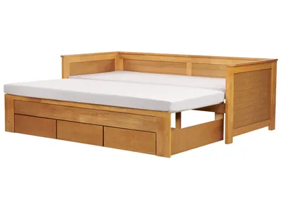 Produktbild von BELIANI Tagesbett Hellbraun Holz 90 x 200 cm Ausziehbar 3 Schubladen Mit Lattenrost Holzfurnierte MDF Platte Elegant Scandinavien Stil