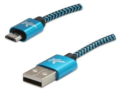 Zdjęcie produktu dla Logo USB kabel (2.0) USB A samec - microUSB samec 2m modrý 480 Mb/s, 5V/1A nylonové opletení, h
