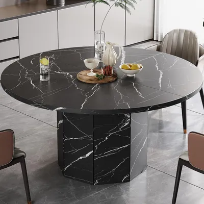 Zdjęcie produktu dla Okrągły stół jadalny, imitacja marmuru, drewno, czarny, średnica 120 cm, dla 4-6 osób
