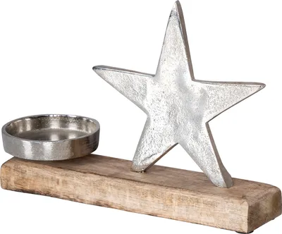Produktbild von Kerzenhalter Stern 23x15cm Metall Mango Silber Braun Tischdeko Holz Metallstern