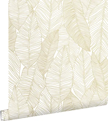 Produktbild von ESTAhome Tapete gezeichnete Blätter Weiß und Gold 53 cm x 10.05 m