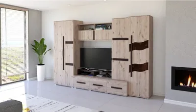 Produktbild von Wohnwand Anbauwand Schrankwand TV-Lowboard Sideboard San Marino mit blauer LED-Beleuchtung (Craft Grau+Schokolade)