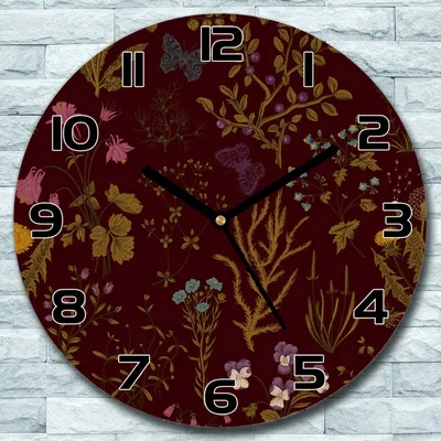 Produktbild von Wanduhr aus Glas Rund fi 30 Feldblüten braun Quarz Deko Schlafzimmer Büro