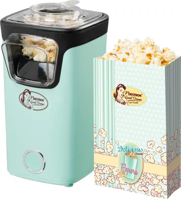 Produktbild von Bestron Popcornmaker, Turbo-Popcorn in unter 2 Minuten, Popcornmaschine mit Heißlufttechnologie, inkl. 10x Popcorntüten & integrierten Messbecher, Sweet Dreams Kollektion, Farbe: Grün