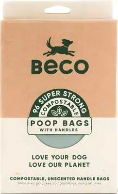 Immagine prodotto di Beco Pets Home Sacchetti per cacca compostabili con manici 96, amido di mais, verde, 180 mm, 330 mm, 96 pezzi, scatola