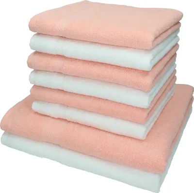 Produktbild von Betz 8-tlg. Set PALERMO - 2 Liegetücher 6 Handtücher 100% Baumwolle  Farbe: weiß / apricot