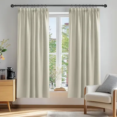Produktbild von Verdunkelungsvorhänge Kräuselband Thermogardine Schlafzimmer 183x168cm Hellbeige 2er Set