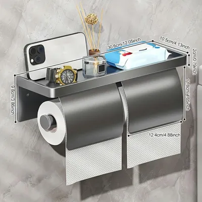 Image de Porte-rouleau de papier toilette avec étagère et couvercle
