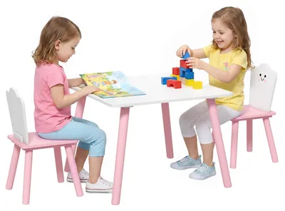Produktbild von AIYAPLAY Kindertisch mit 2 Stühlen, Kindersitzgruppe mit Zuckerwatte-Design Rosa