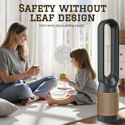 Produktbild von ZELURXX Klingenloser Standventilator 3-in-1 mit HEPA-Luftreiniger, 90° Oszillation, 9H Timer, Fernbedienung, 40W, 10-30m², Gold