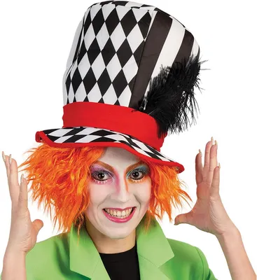 Zylinder Hut Pierrot Harlekin KW 58 cm schwarz-weiß für Erwachsene Kostüm-Zubehör Kopfbedeckung schwarz-weiß kariert Clown Fasching Karneval Mottoparty