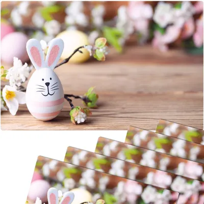 Immagine prodotto di Set di 6 tovagliette lavabili con fiori e coniglietti di Pasqua