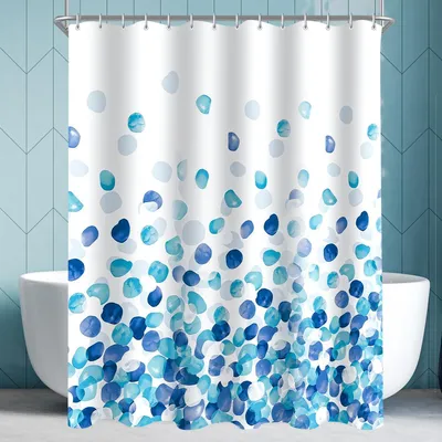 Image de Rideau de douche Fleurs bleues 150x200 cm, Ourlet lesté, Anti-moisissure, Hydrofuge, Lavable