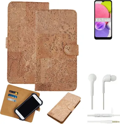 Produktbild von K-S-Trade Hülle kompatibel mit Samsung Galaxy A03 + in ear Kopfhörer Kork Handyhülle Cover  Schutzhülle TPU Case Bumper in Hellbraun, (1x)
