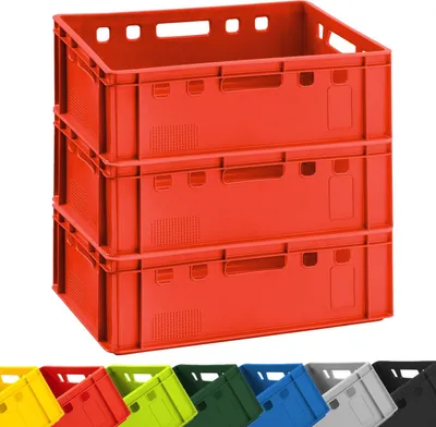 Produktbild von 3x BURI Fleischkiste E2 Rot 60x40x20cm Lagerkiste, Meischkiste, Metzgerkiste Eurobox aus Deutschland lebensmittelecht, robust, stapelbar