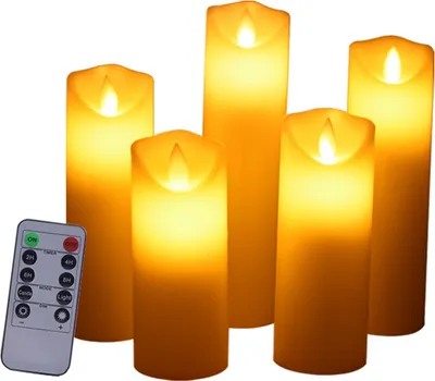 Image de Bougies sans flamme LED ivoire cire véritable Bougies à piles avec minuterie à distance pour une décoration exquise en plein air résistantes à la chaleur avec mèche mobile réaliste flammes, set de 5 pièces