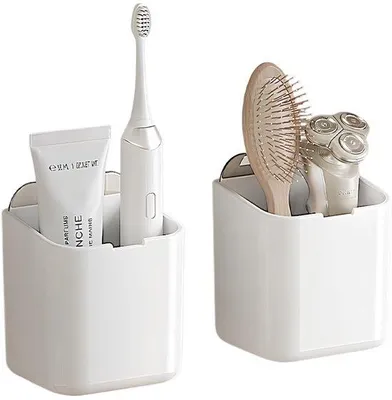 Produktbild von Unyqoos® Selbstklebende Wandaufbewahrungsboxen 2er-Set – Kunststoff, ohne Bohren, 3 Ablauföffnungen, transparenter Deckel & Staubschutz für Bad & Küche